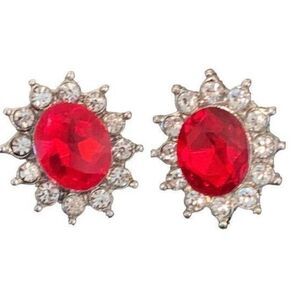 Glamorous Red Hot Ruby Stud Earrings with Sparkly CZ Halo & Gift Pouch NEW